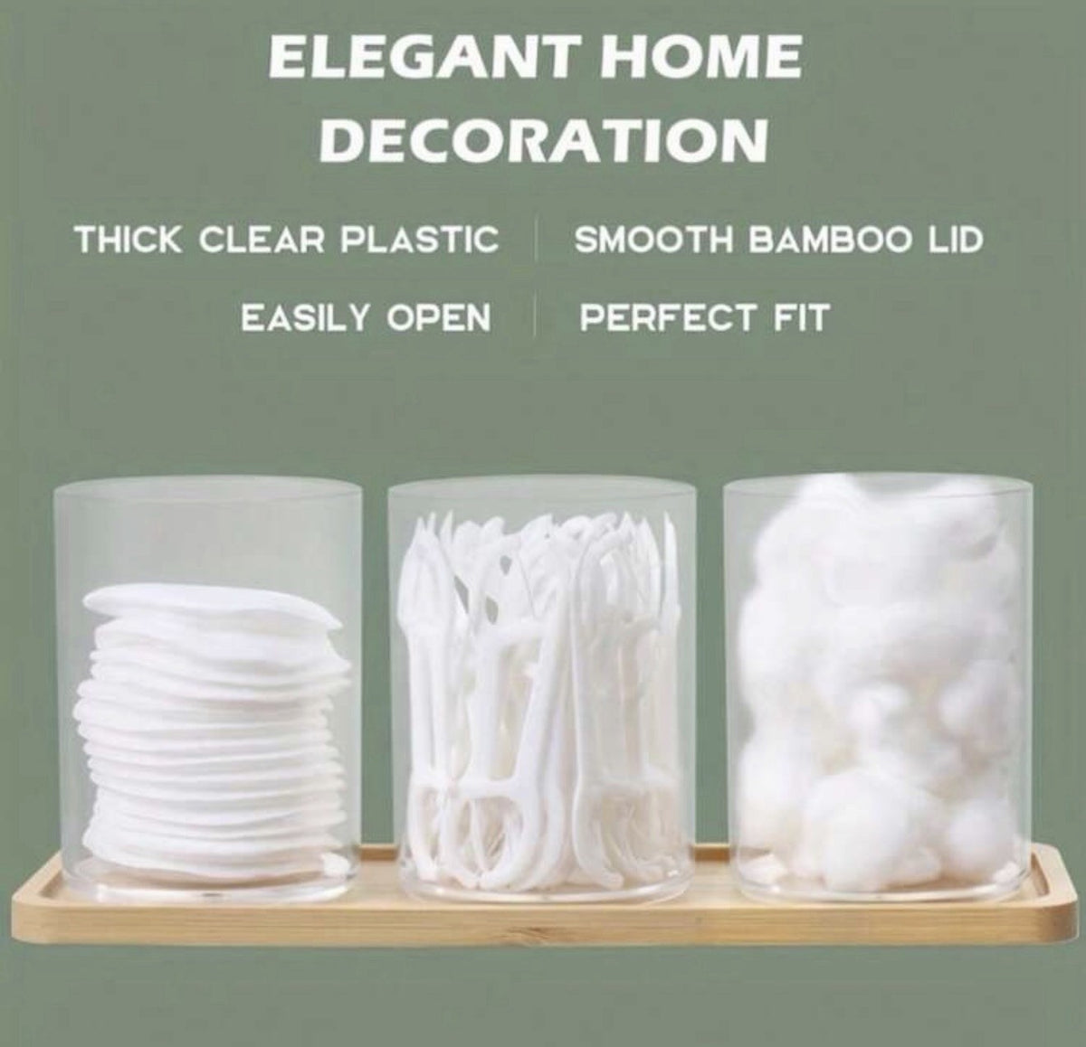 Decorative 3-Piece Makeup & Q-Tip Storage Set
