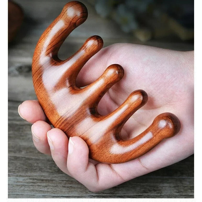 Wooden Hair Massage Comb Gua Sha Tool for Scalp and Head Relief