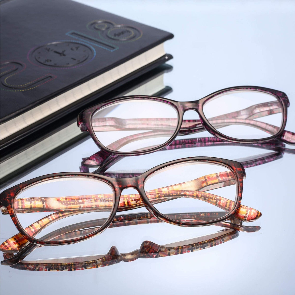 High Power Reading Glasses 2 Pairs Women’s Square Full Rim Spring Hinges +6.00 Diopters