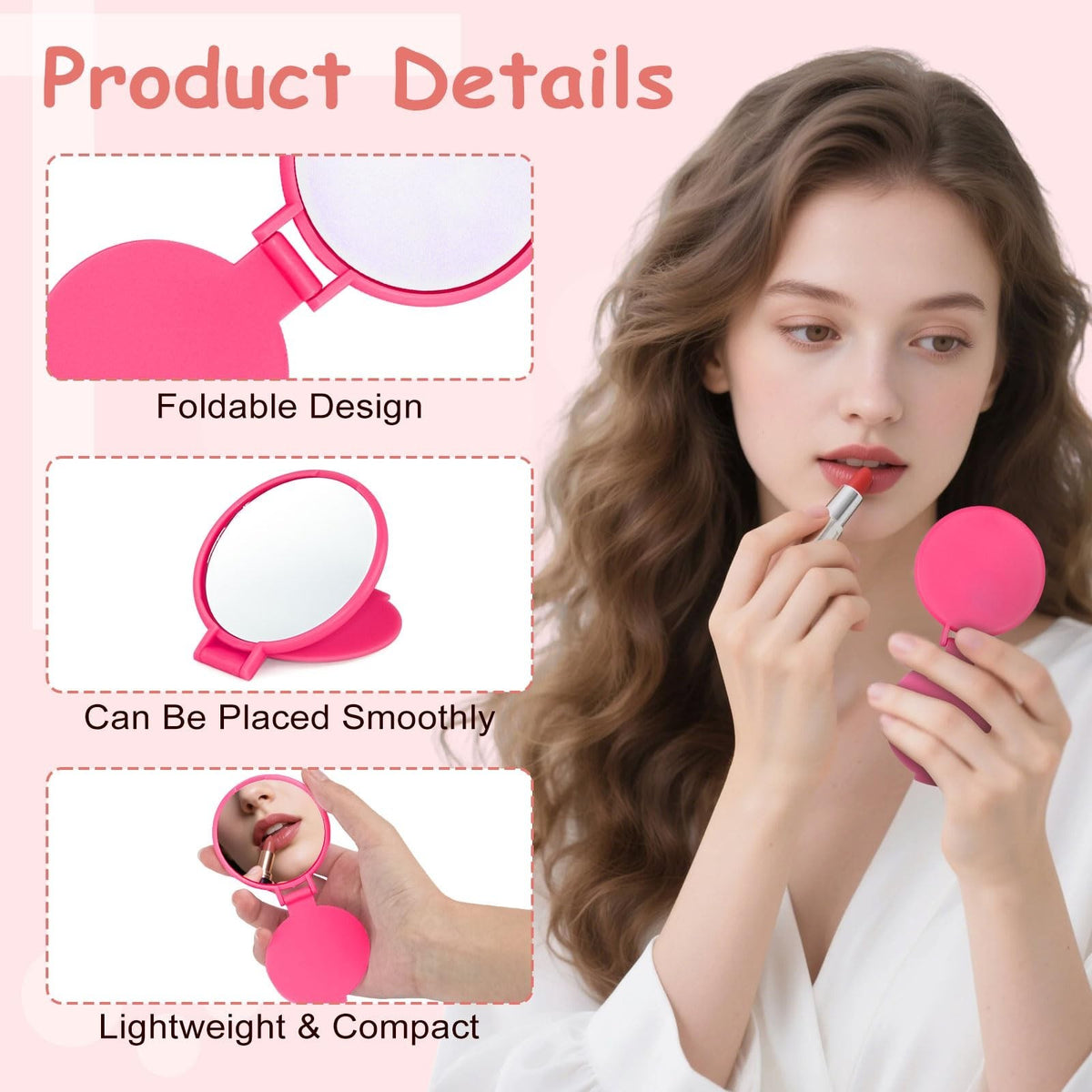 Mini Folding Pocket Mirror Set - 6 Colors, 60 Pack Compact Travel Mirrors