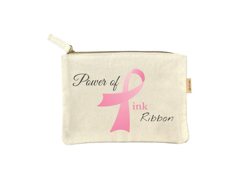 Pink Ribbon Cotton Cosmetic Zipper Pouch Bag - Small Toiletry Organizer