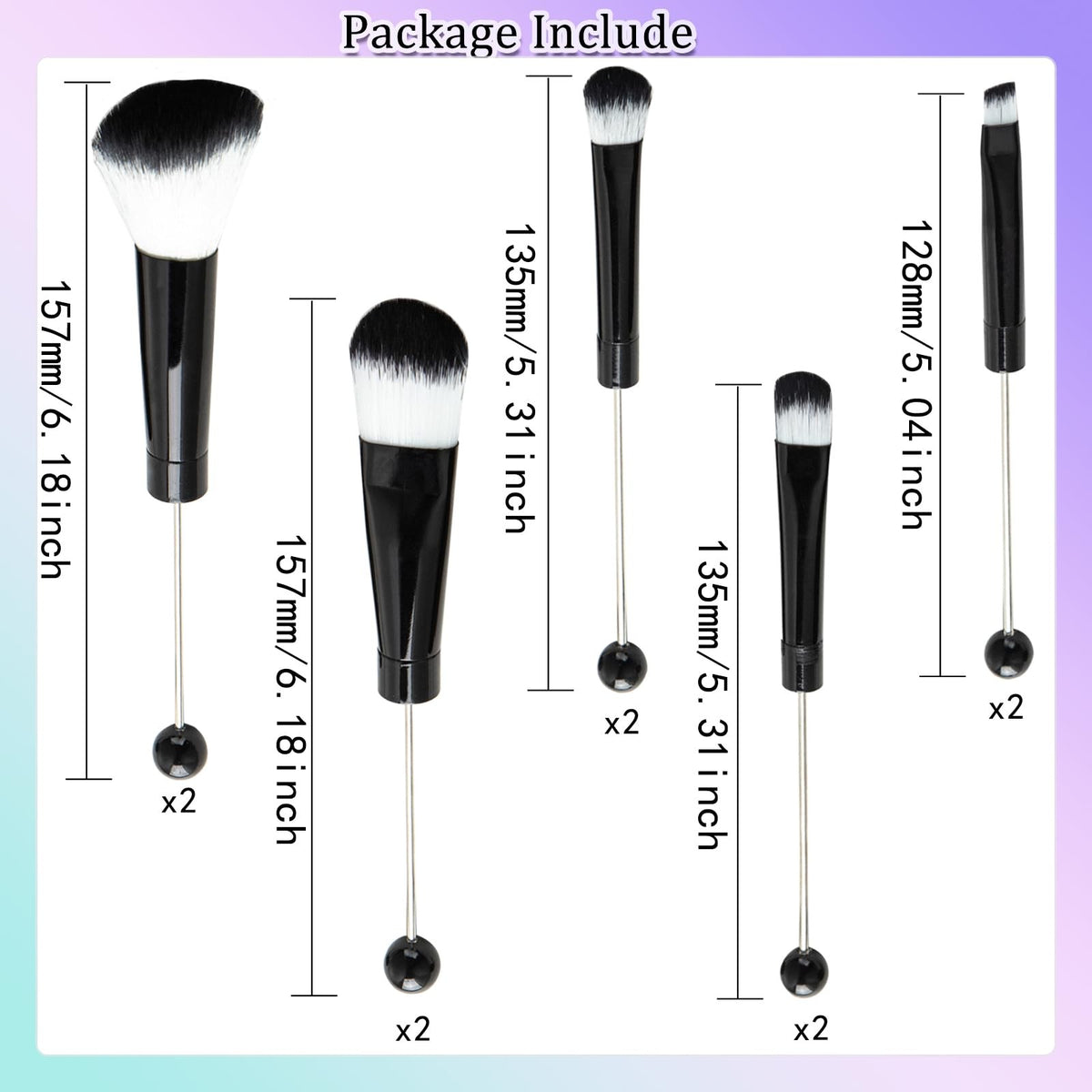 Beadable Makeup Brush Kit 10 Pieces DIY Cosmetic Brushes for Eye & Face