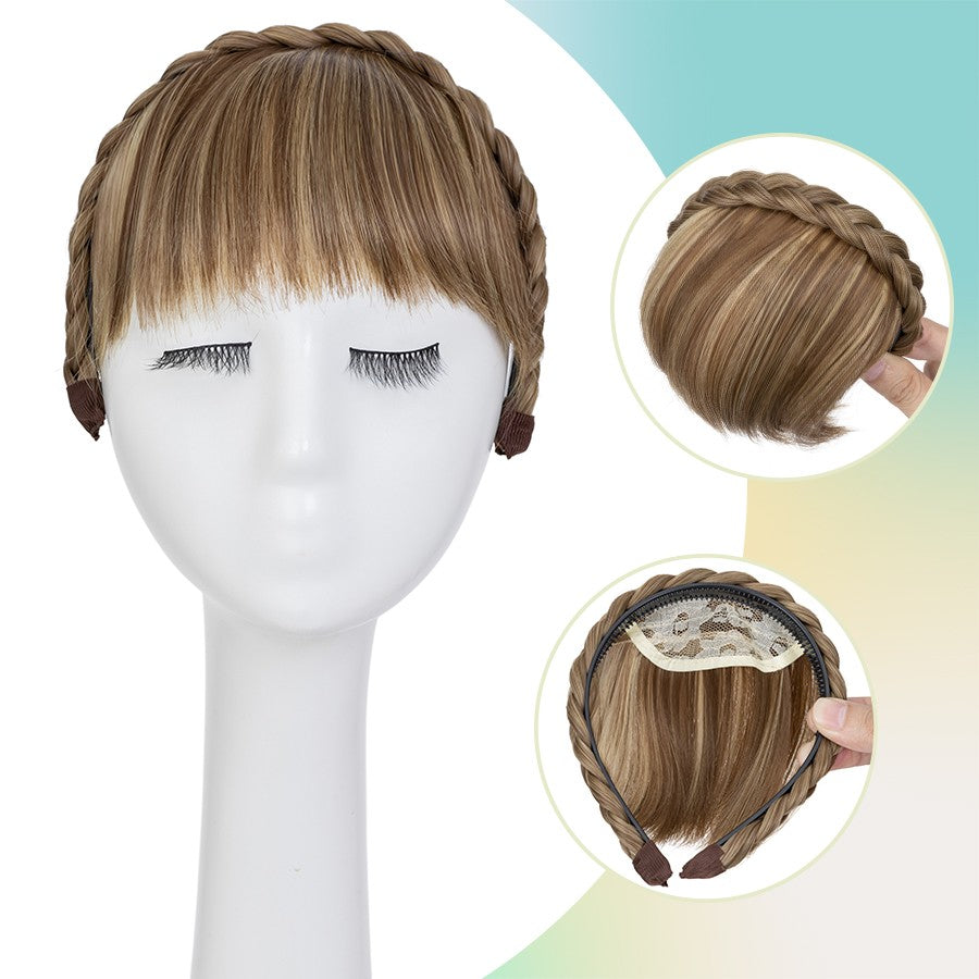 Women Braid Headband Topper with Bangs - Instant Hair Fringes & Hairbands