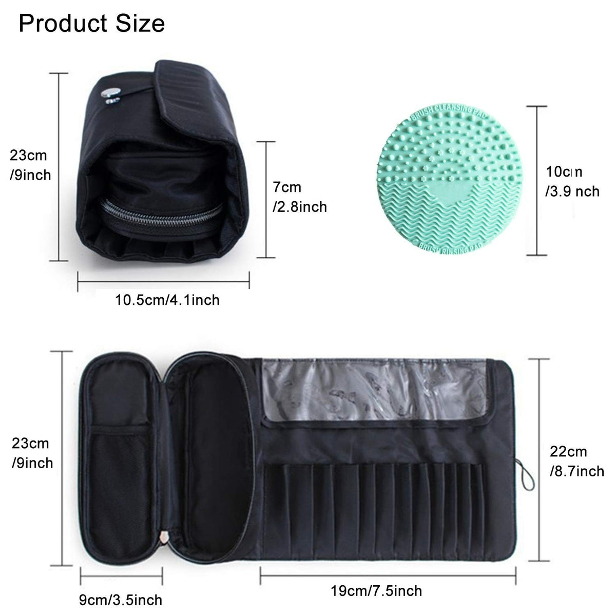 Travel Makeup Brush Bag Organizer Roll-Up Case with Water-Resistant Nylon