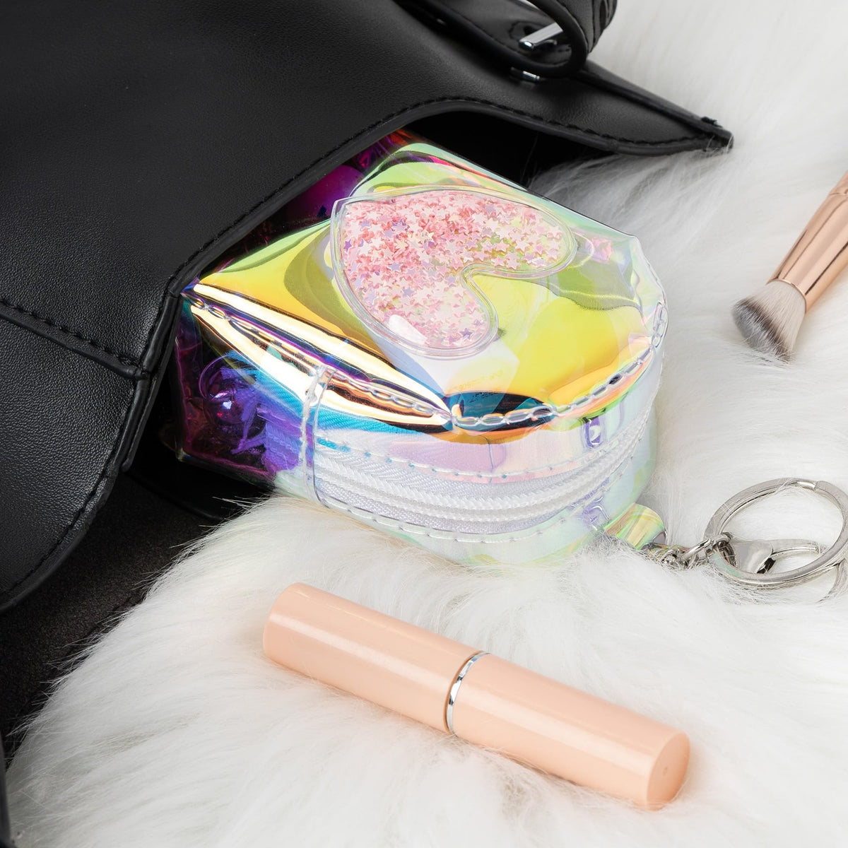 Mini Lipstick Travel Case Organizer with Keychain – Compact Cosmetic Storage Bag