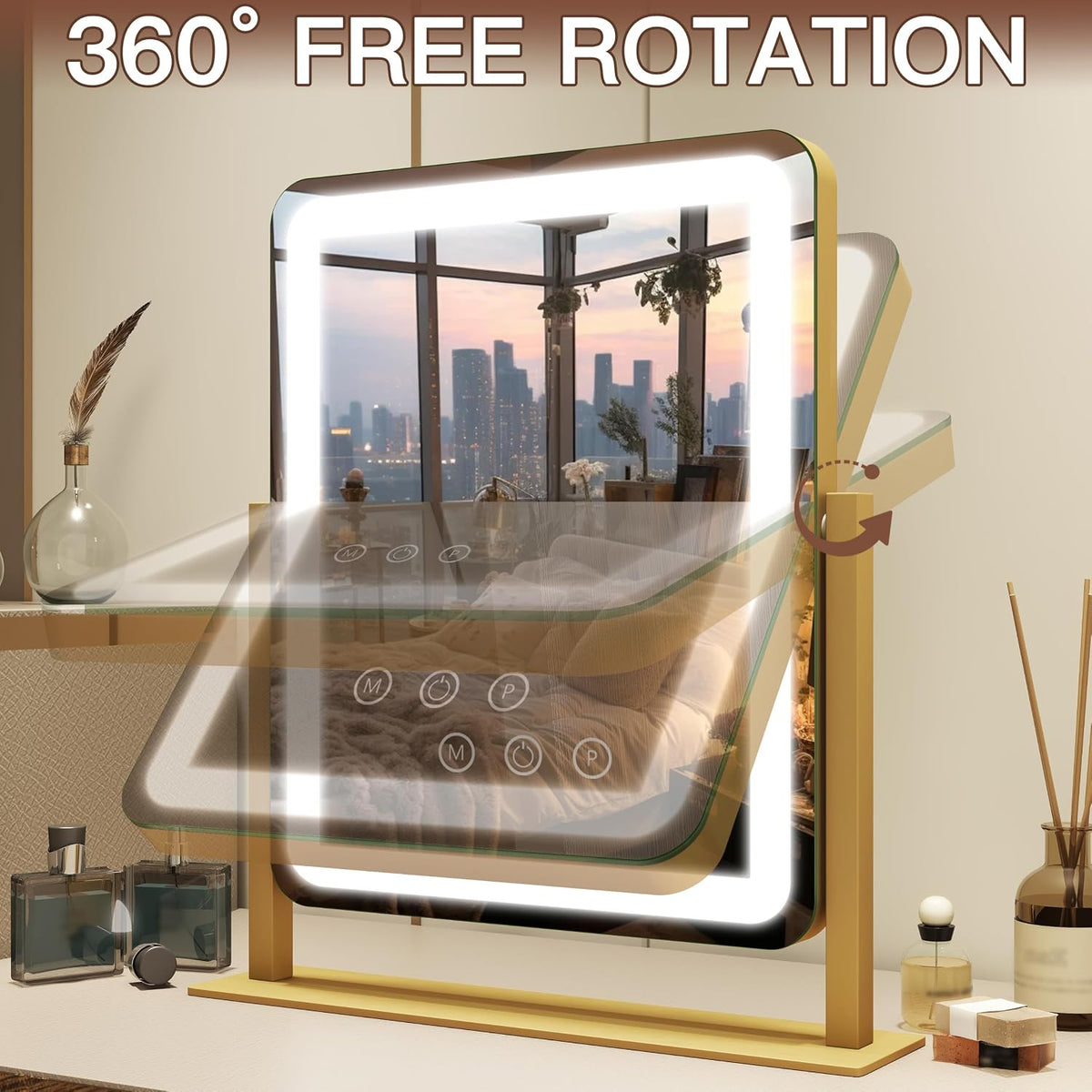 LED Lighted Makeup Mirror with Touch Control, Dimmable 15x12.6 Inches