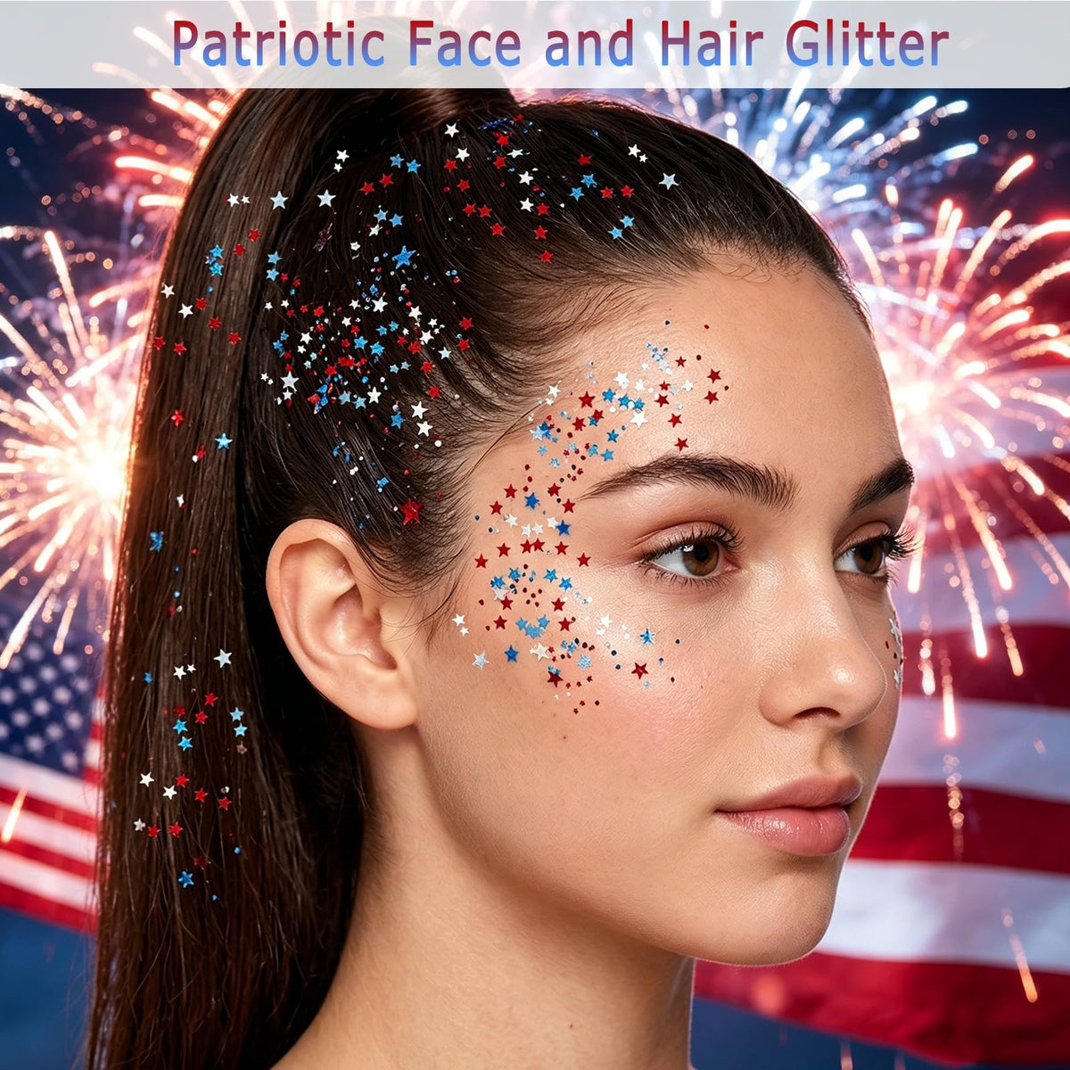 Patriotic Body Glitter Stick for 4th of July & Patriotic Celebrations - Red, Blue, Silver