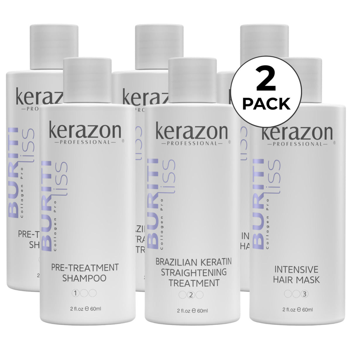 Brazilian Keratin Straightening Treatment Kit 2-Pack for Frizz Control & Glossy Hair
