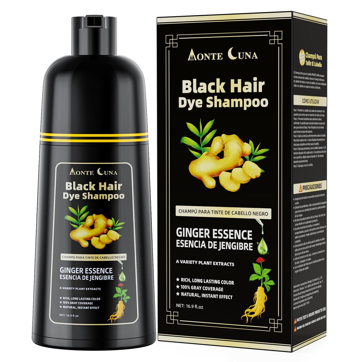 Black Hair Dye Shampoo 3 in 1 Semi-Permanent Hair Color for Gray Coverage