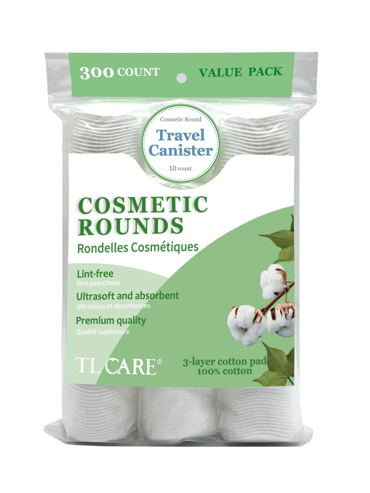 Cotton Rounds Pack of 300 with Travel Canister - Ultra Soft & Absorbent
