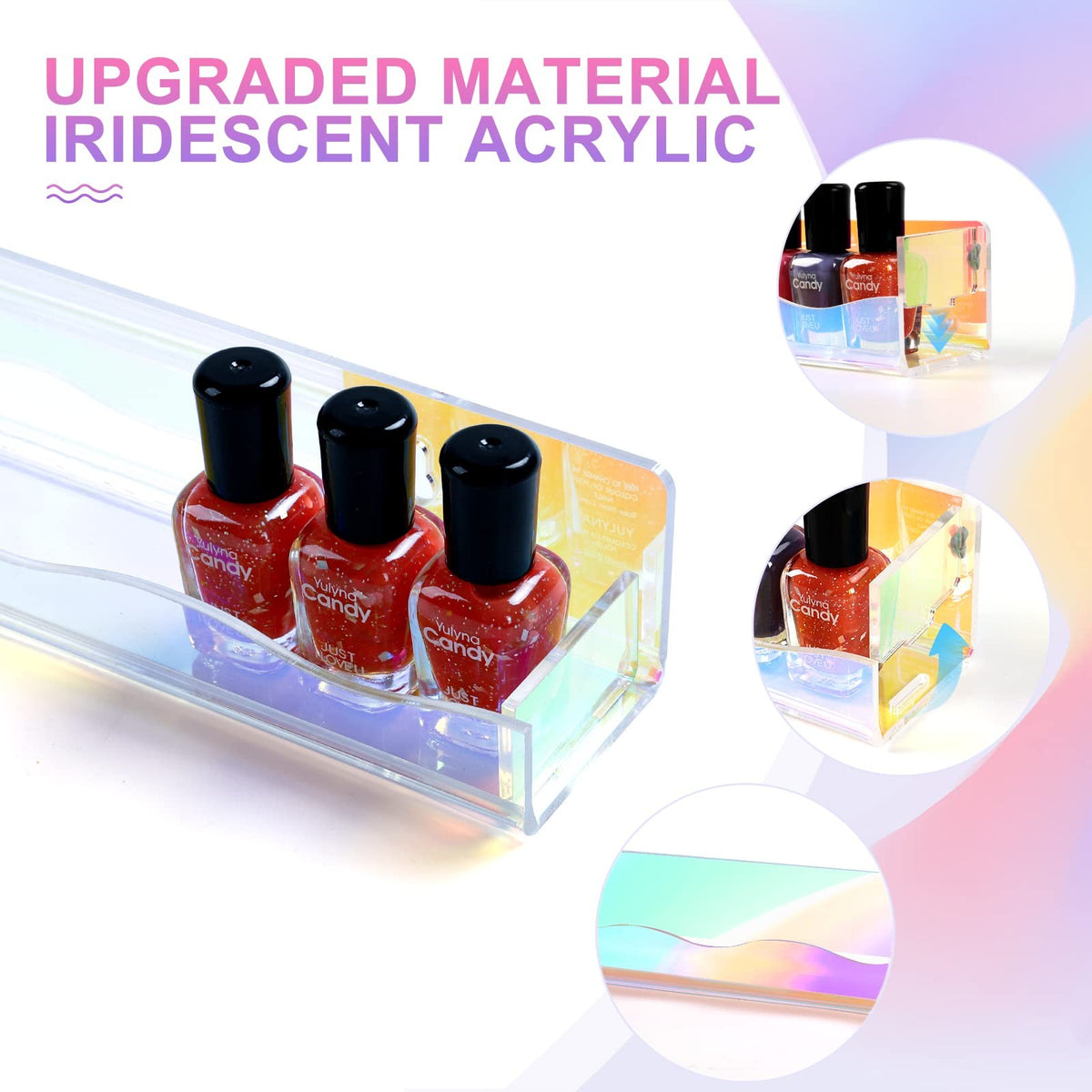 Iridescent Wall-Mounted Shelves for Nail Polish & Makeup Storage - 6 Pack