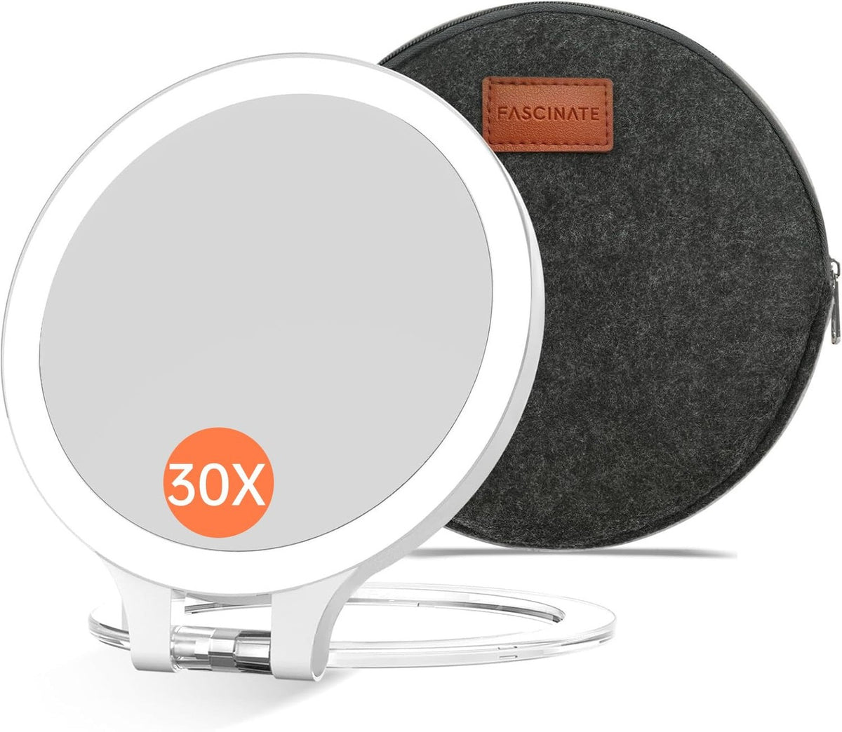Rechargeable 30X/1X Double-Sided Lighted Travel Makeup Mirror