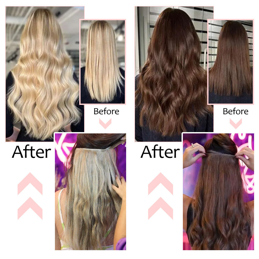 Clip-In Human Hair Extensions V-Shape Half Head - Remy Straight Hair