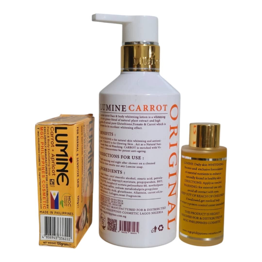 Brightening Carrot & Apricot Serum, Lotion & Exfoliating Soap Set - Hydrating Skin Care