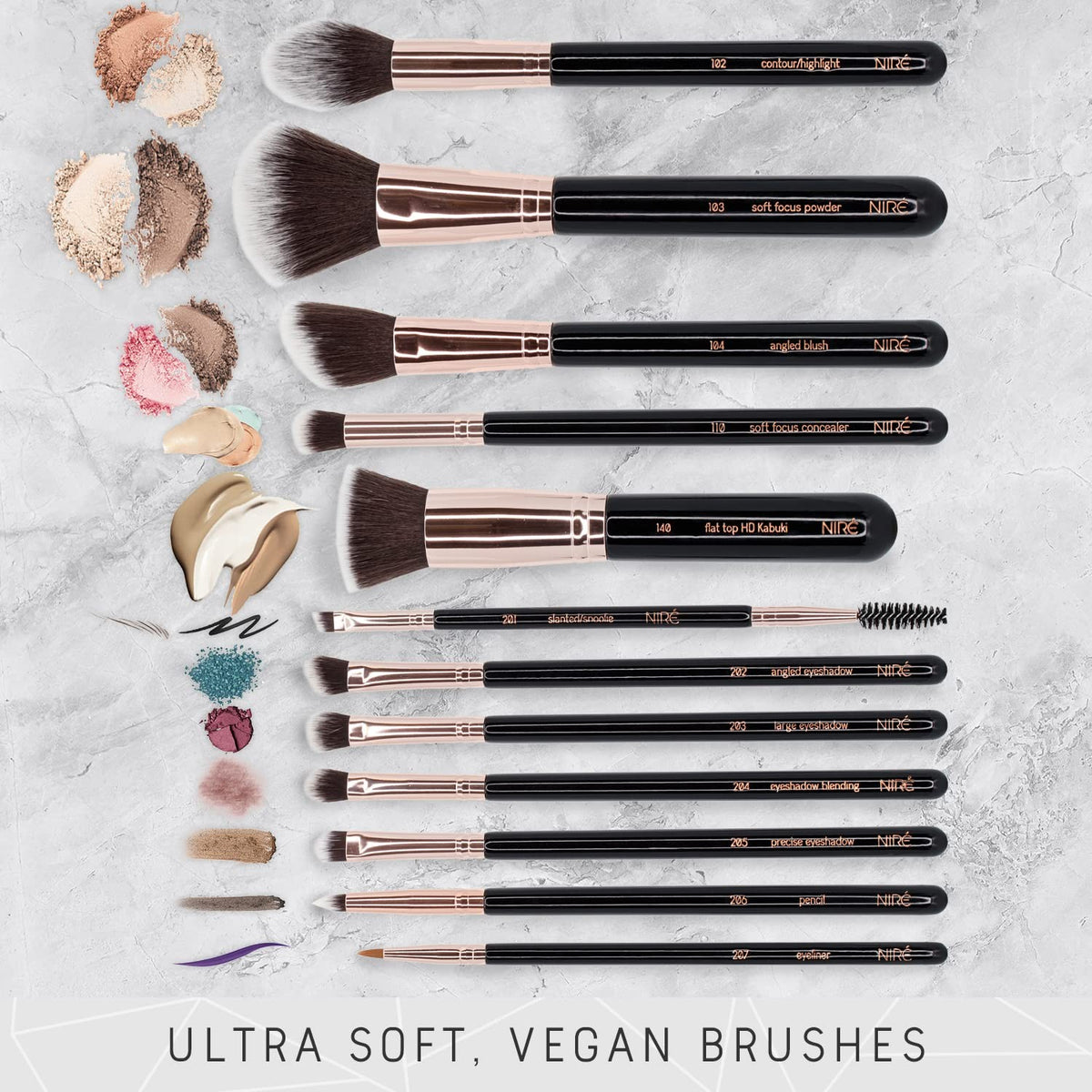 Professional Makeup Brush Set - 15-Piece Black & Rose Gold Cosmetic Tools