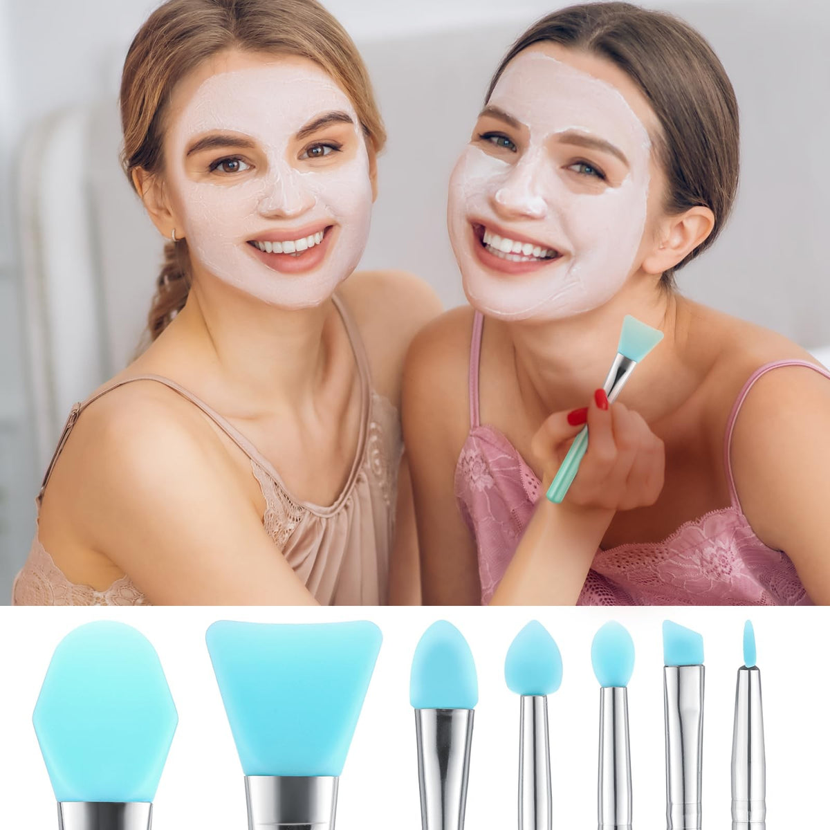 Silicone Brush Applicator Kit - Eco-Friendly Green Makeup & Craft Tools - 7 Pieces