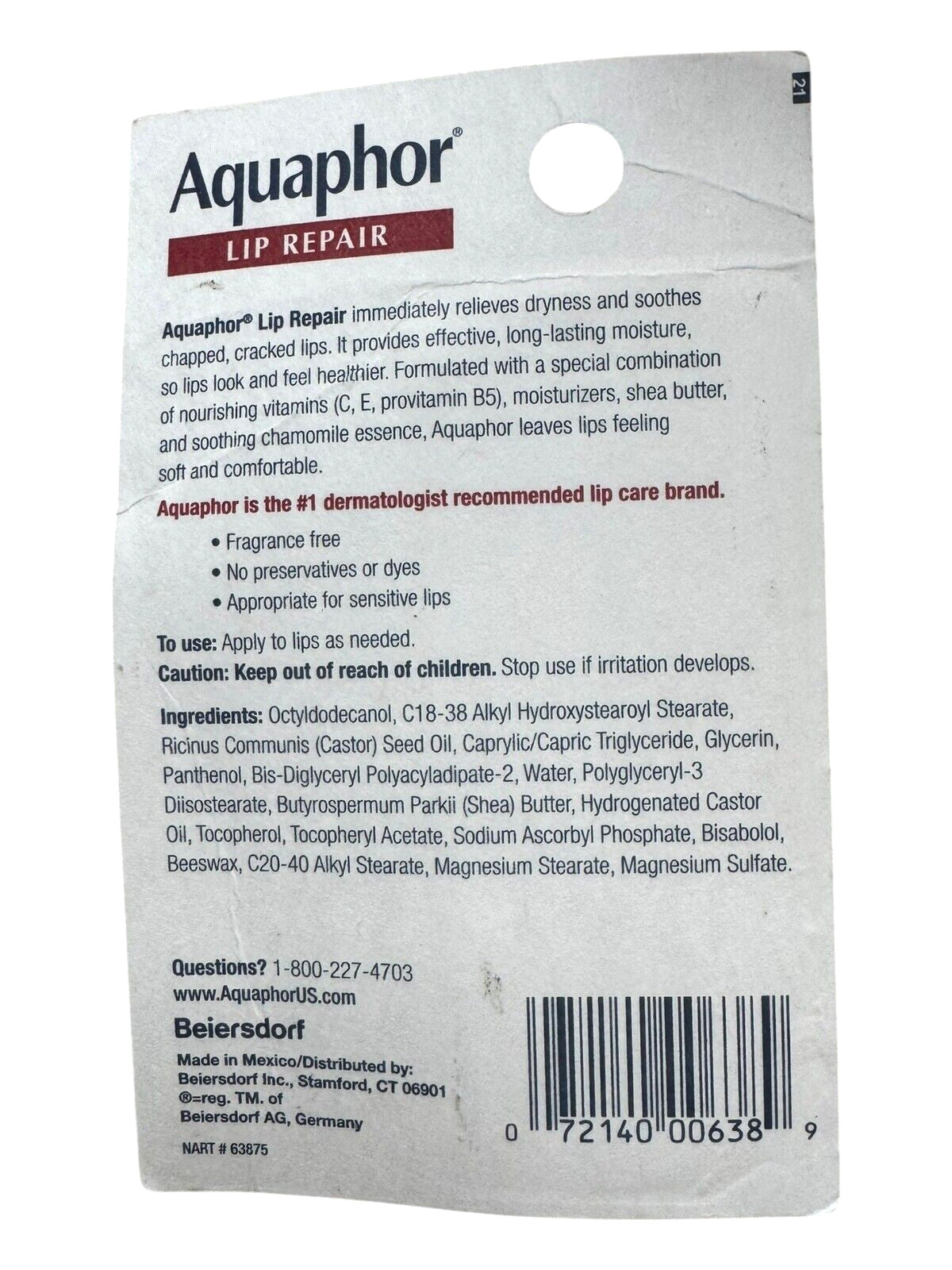 Aquaphor Lip Repair Ointment - Instant Relief, Fragrance-Free, 0.35 oz