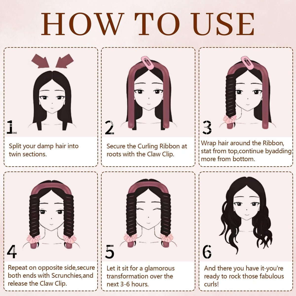 Velvet Heatless Hair Curler Set - 5Pcs, No Heat, Deep Pink