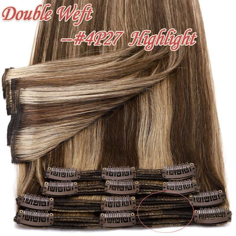 Thick Full Head Clip-In Hair Extensions 100% Human Remy Double Weft 20-22 Inches