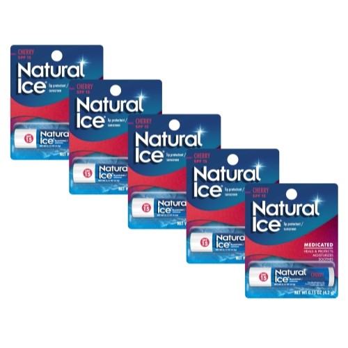 Mentholatum Natural Ice Medicated Lip Balm SPF 15 Cherry Pack of 5