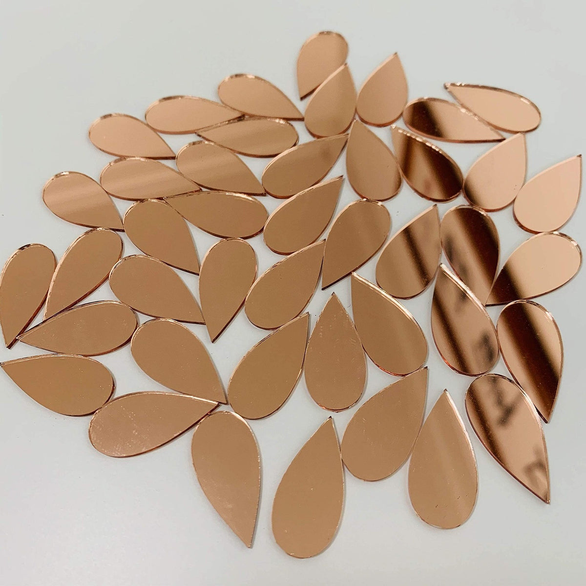 Rose Gold Teardrop Mirror Tiles 150pcs 1" x 1/2" Mosaic Glass Craft Decor