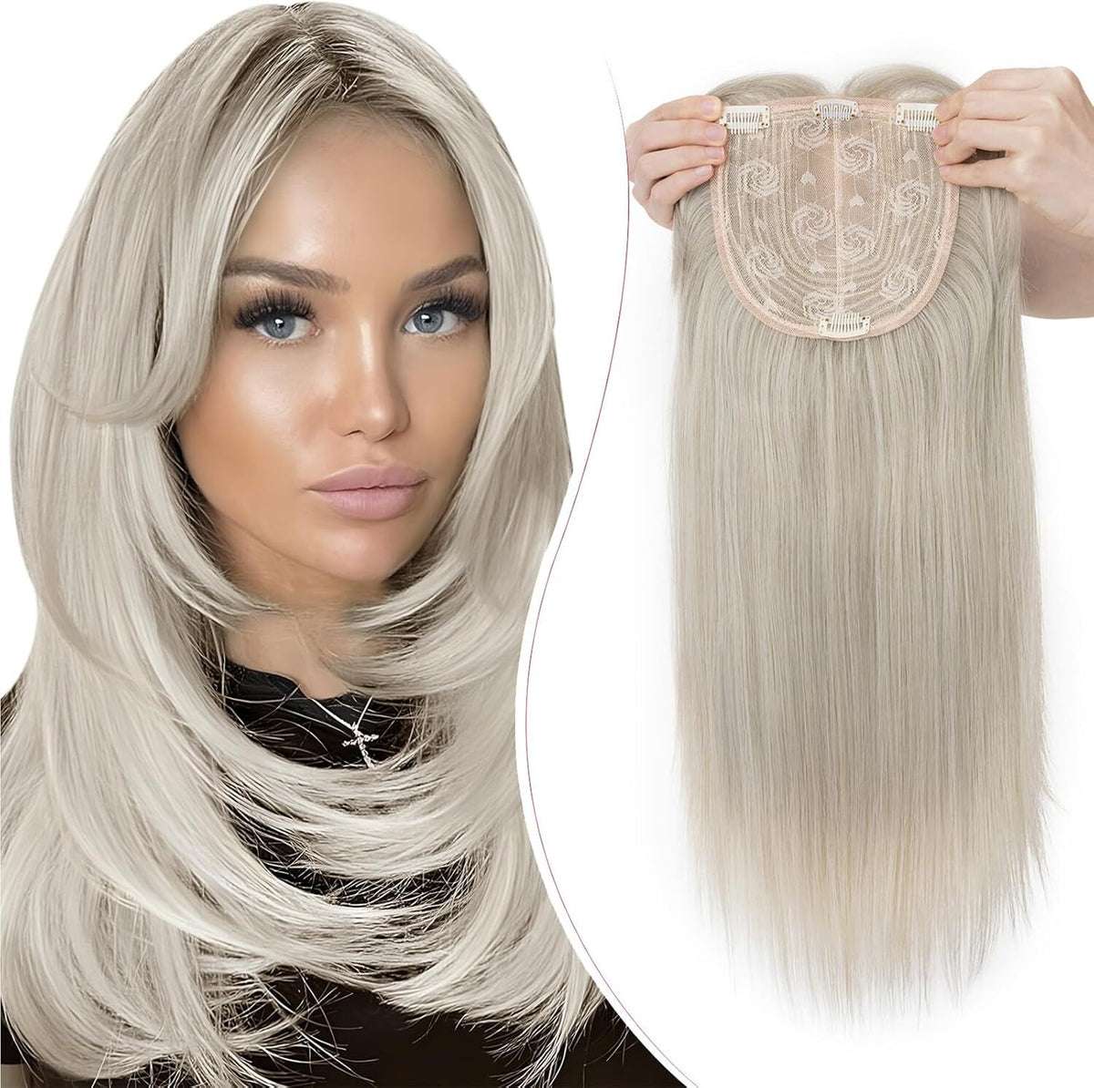 Women’s Clip-In Human Hair Topper with Hand-Tied Base - Water Wavy Style