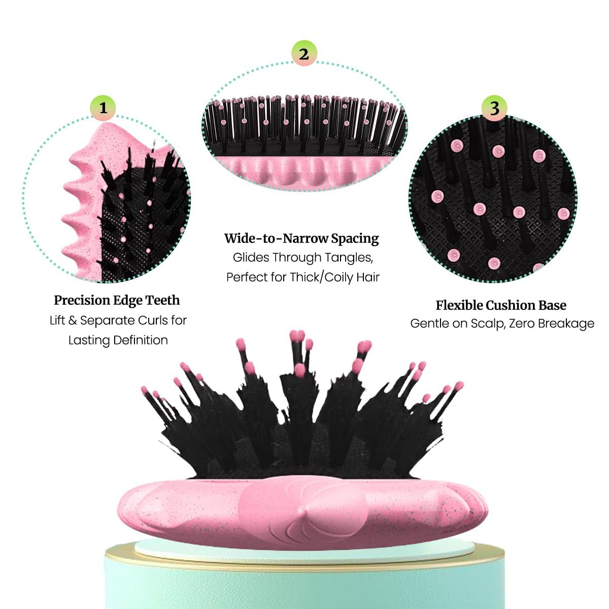 Curly Hair Brush with Boar Bristles for Curl Defining and Detangling - Pink Silk