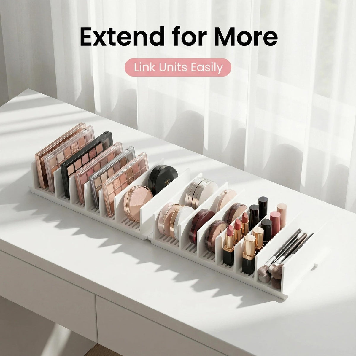 Adjustable Makeup Organizer with Movable Dividers - Acrylic White