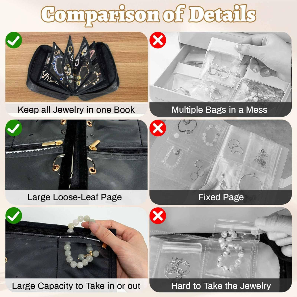 Travel Jewelry Organizer Case with Waterproof Nylon & Zipper - Compact Black Storage Bag