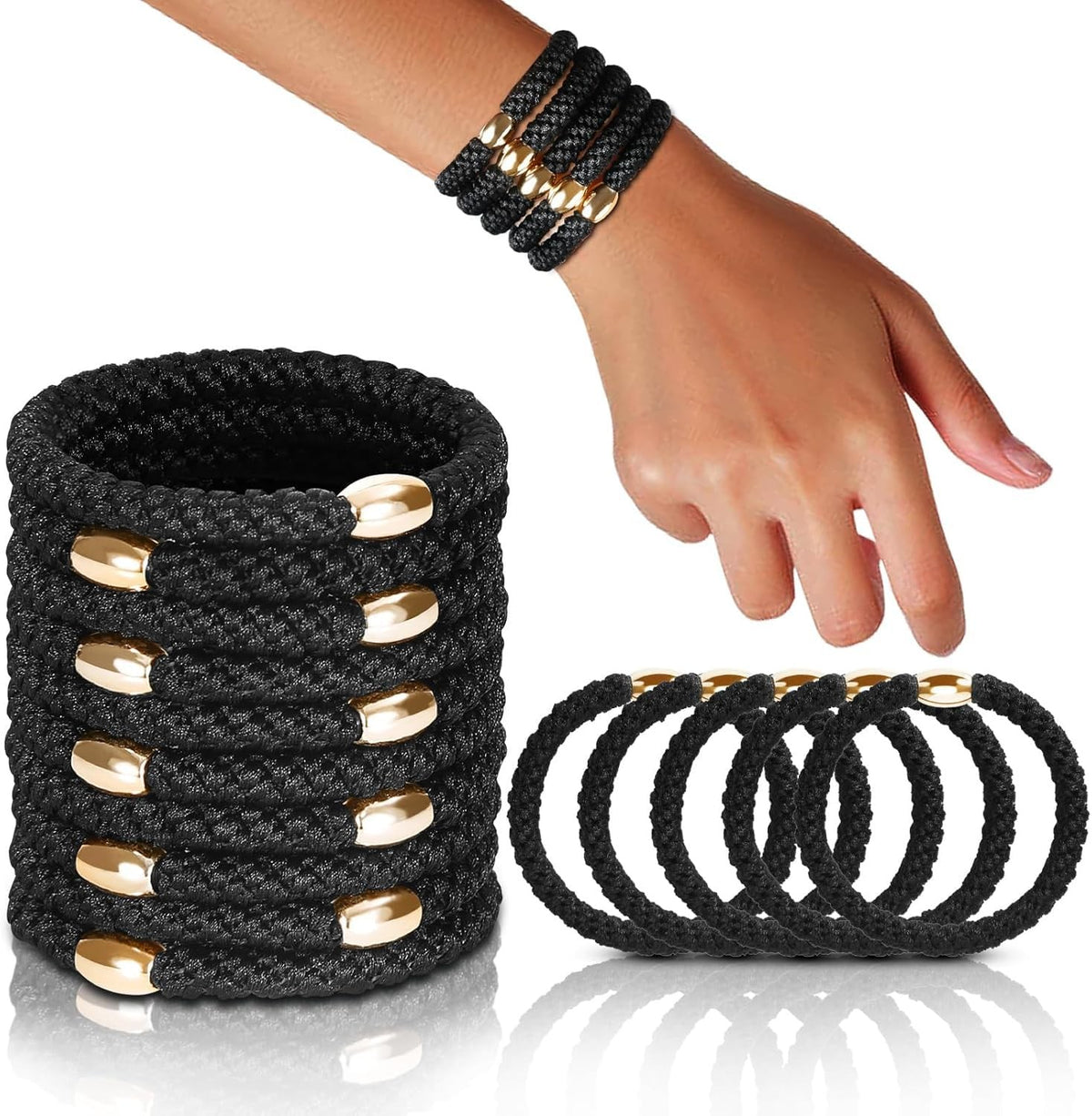 FORENEE 10Pcs Hair Ties No Damage - Black 1 Count (Pack of 10),
