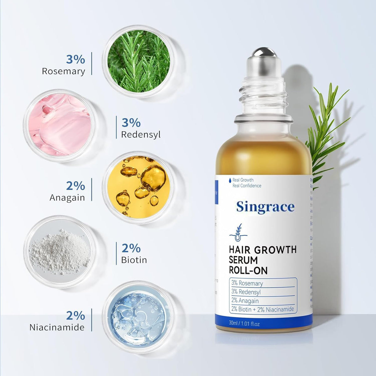 Hair Growth Serum, Biotin, Roll-On, Thinning Treatment, 30ml,