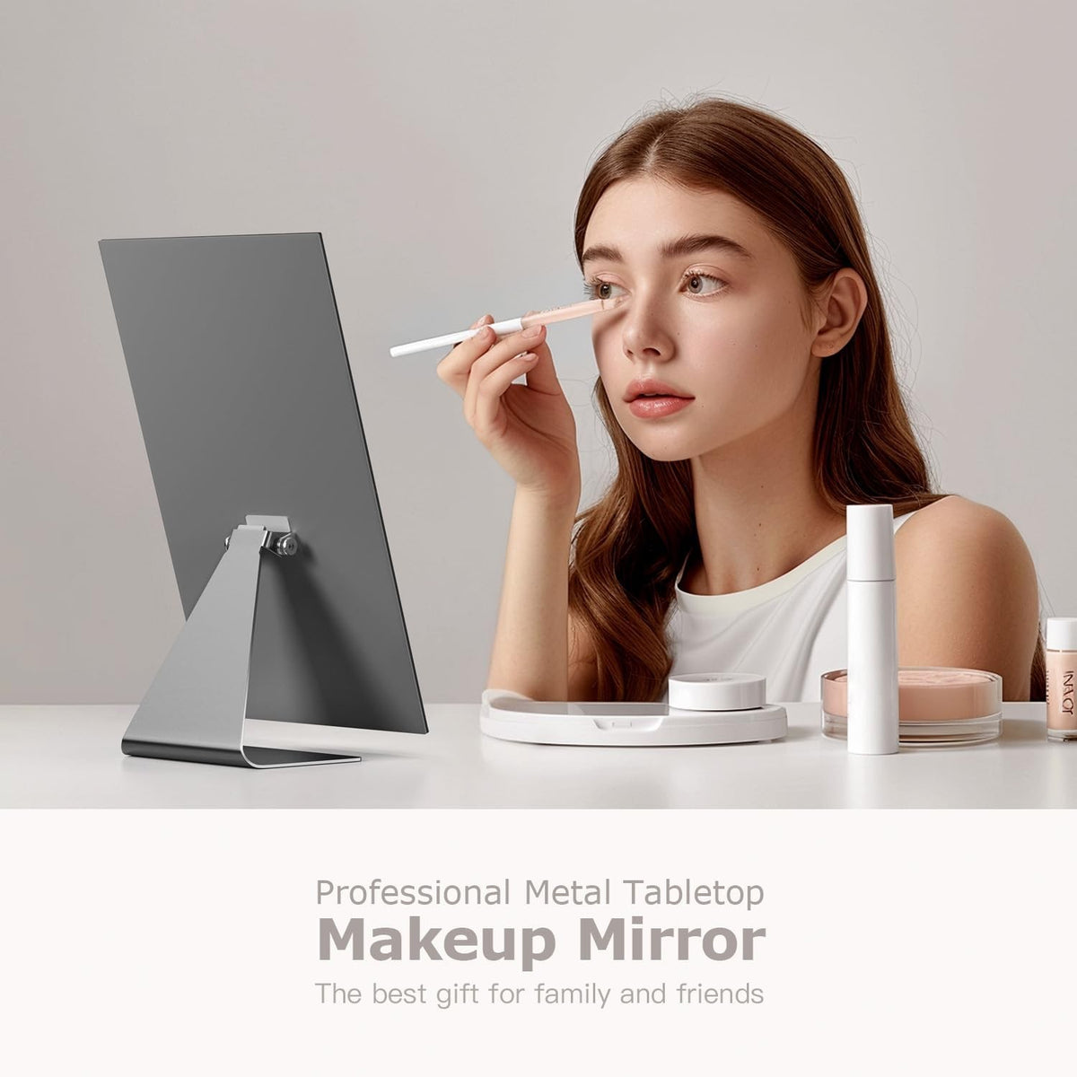 Rectangular Free-Standing Makeup Mirror with Adjustable Tilt - Frameless Vanity Mirror