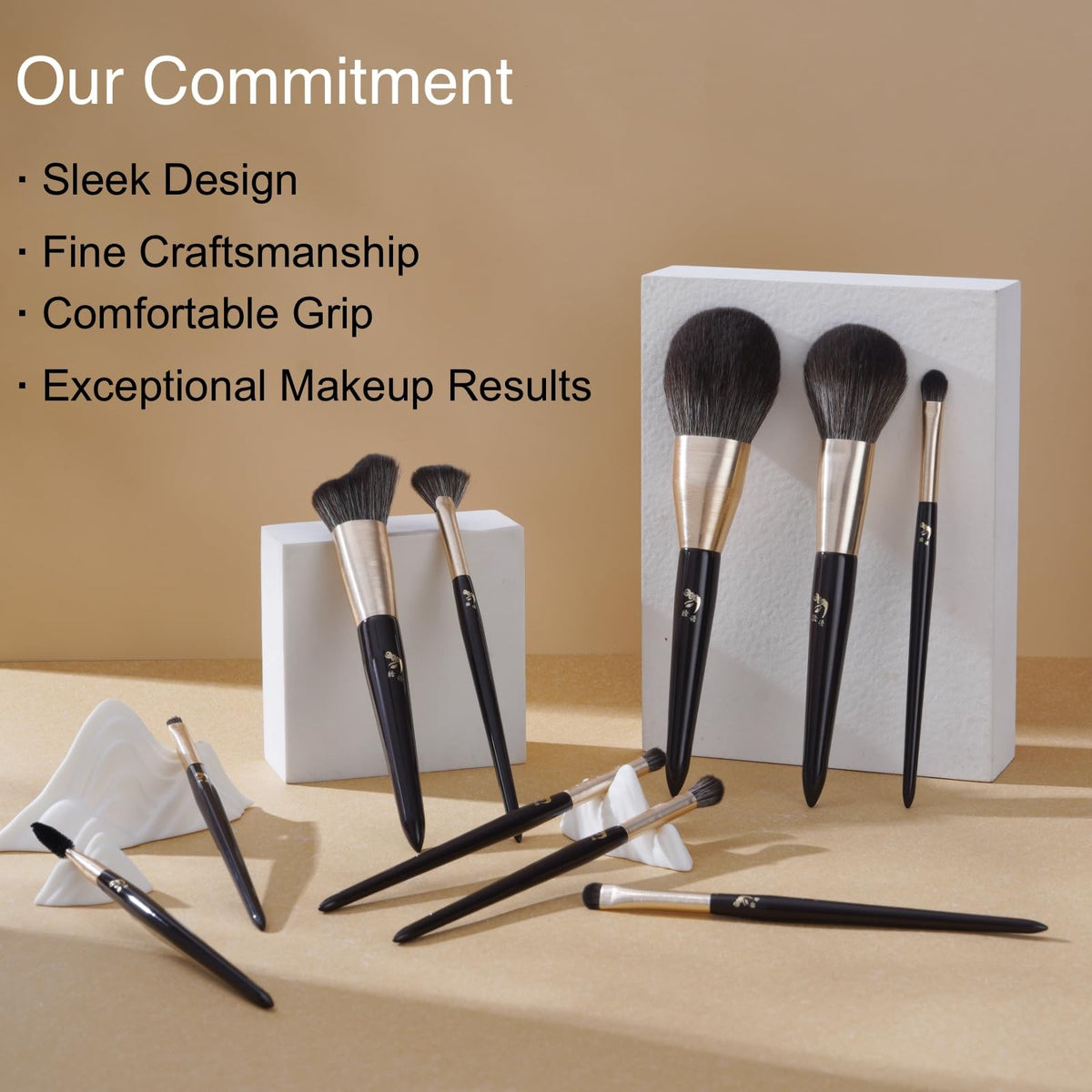 10-Piece Makeup Brush Set with Travel Case and Puffs for Beginners