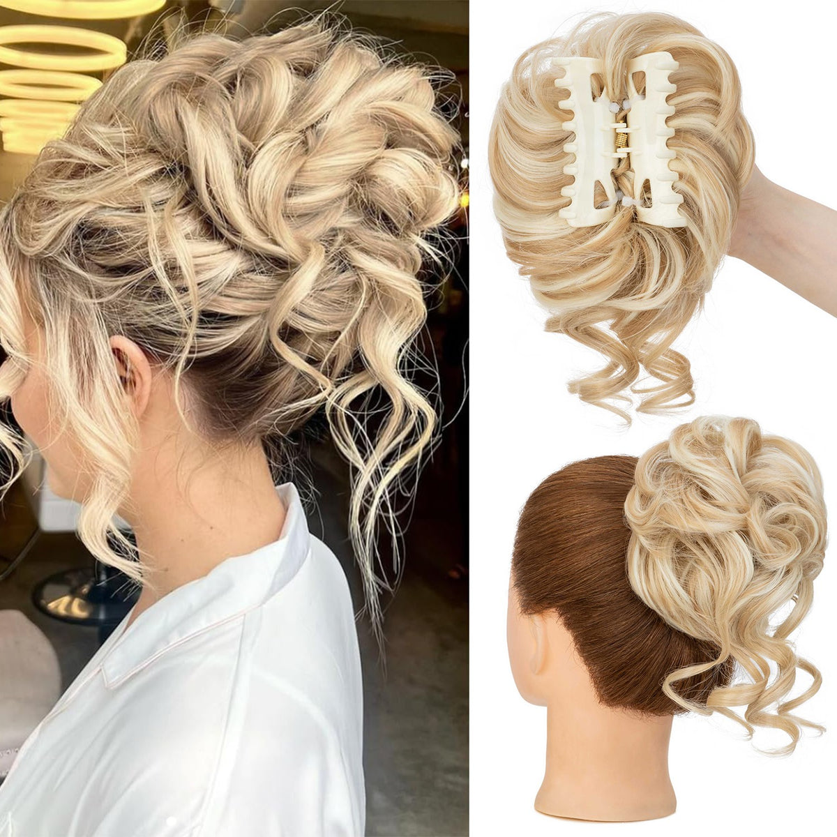 Thick Messy Curly Hair Bun Claw Clip Extensions - Multiple Colors & Lengths