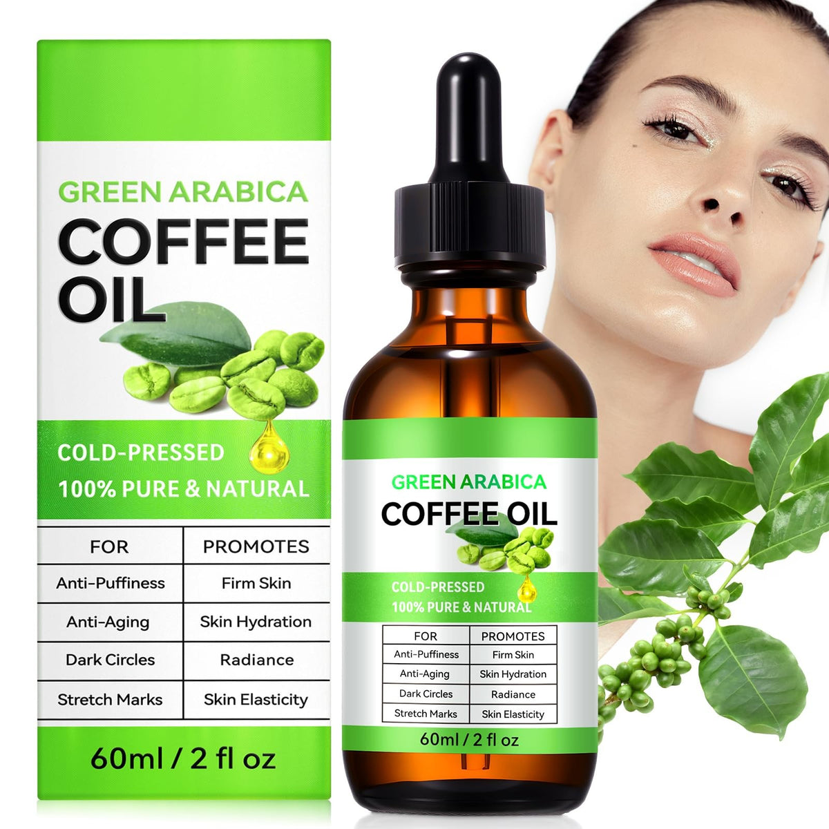 Green Coffee Bean Oil - Organic Body, Face & Hair Nourishing Oil 2 Fl Oz