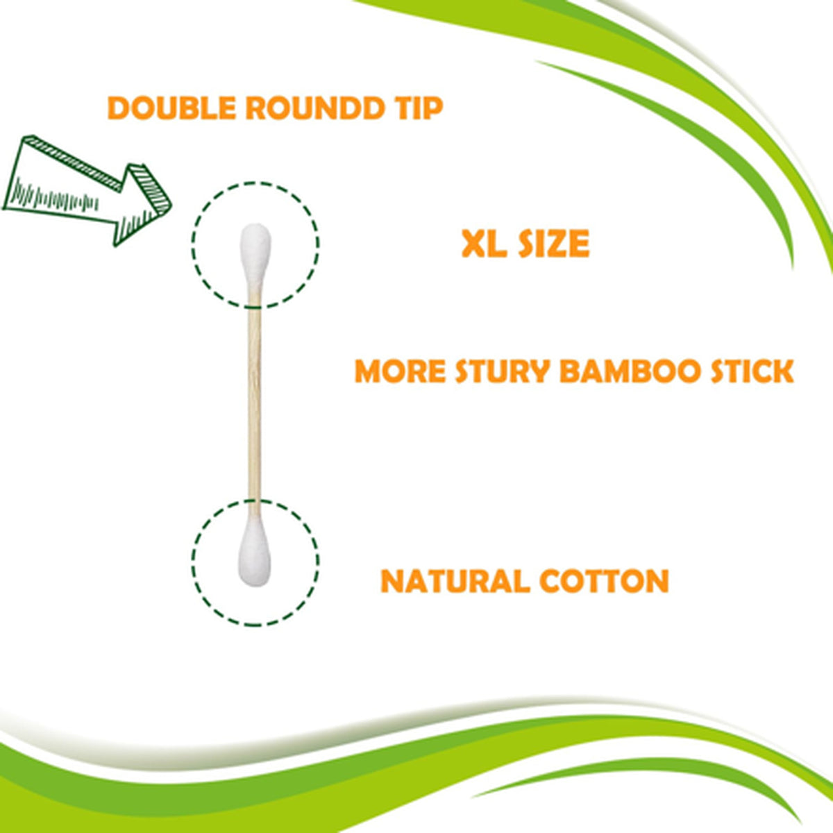 Thick Bamboo Cotton Swabs - XL Size Tips, Jumbo Pack 252 Count