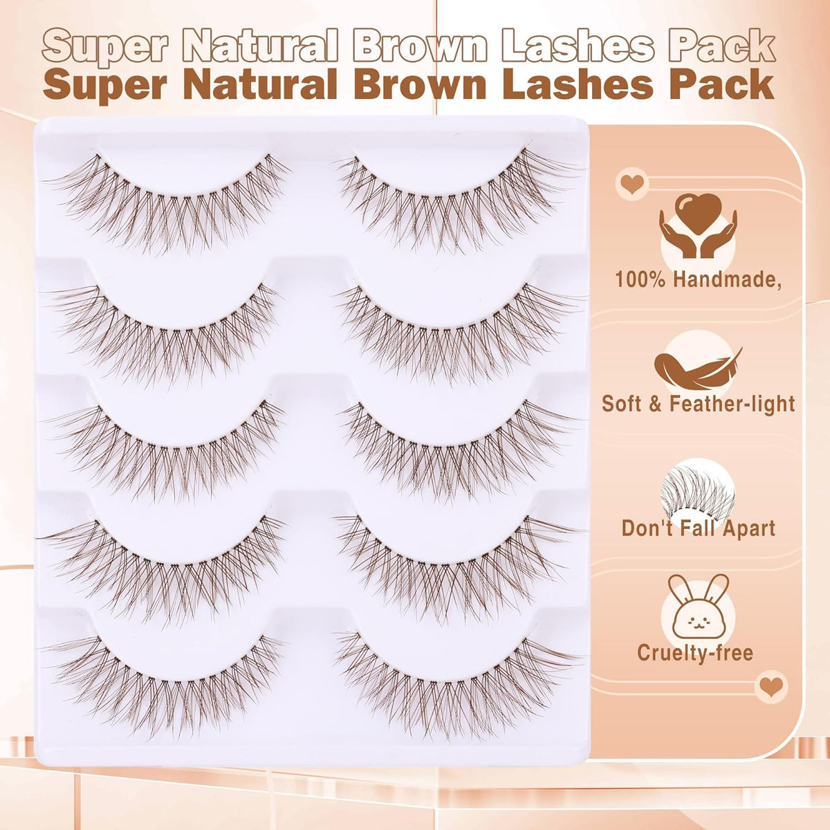 Brown False Eyelashes Natural Look Cat Eye Faux Mink Reusable 3D Volume