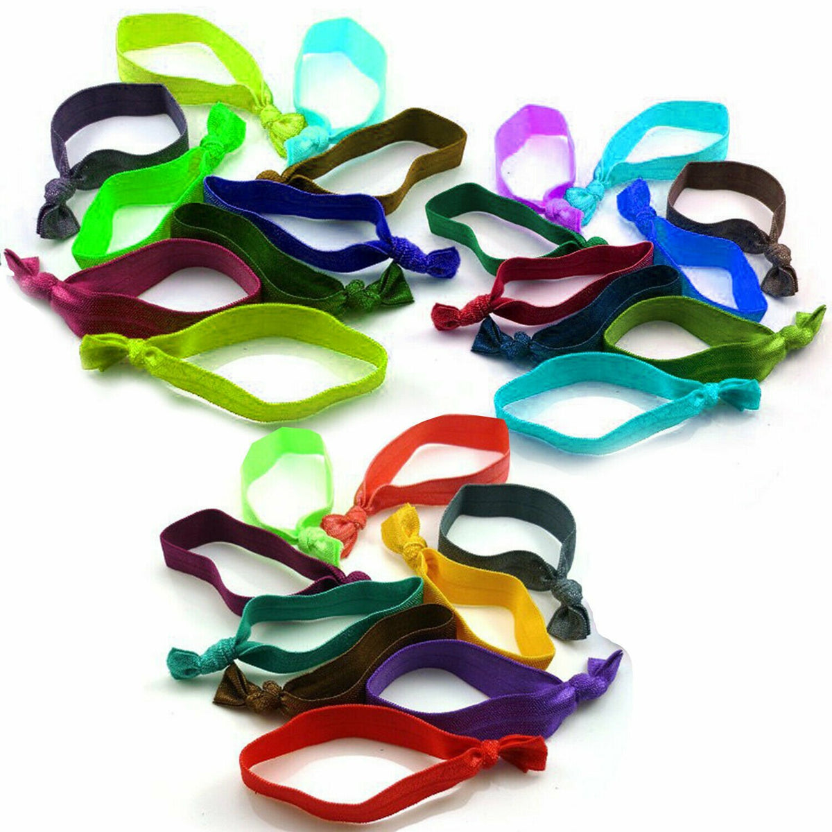Rainbow No-Damage Ribbon Hair Bands (60 Ties)--Stretchy Elastic