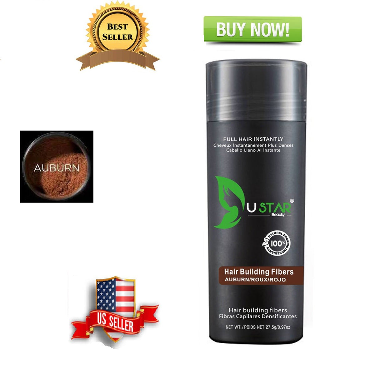 Hair Loss Concealer Auburn Ustar Fibers 0.97oz FREE SHIPPING