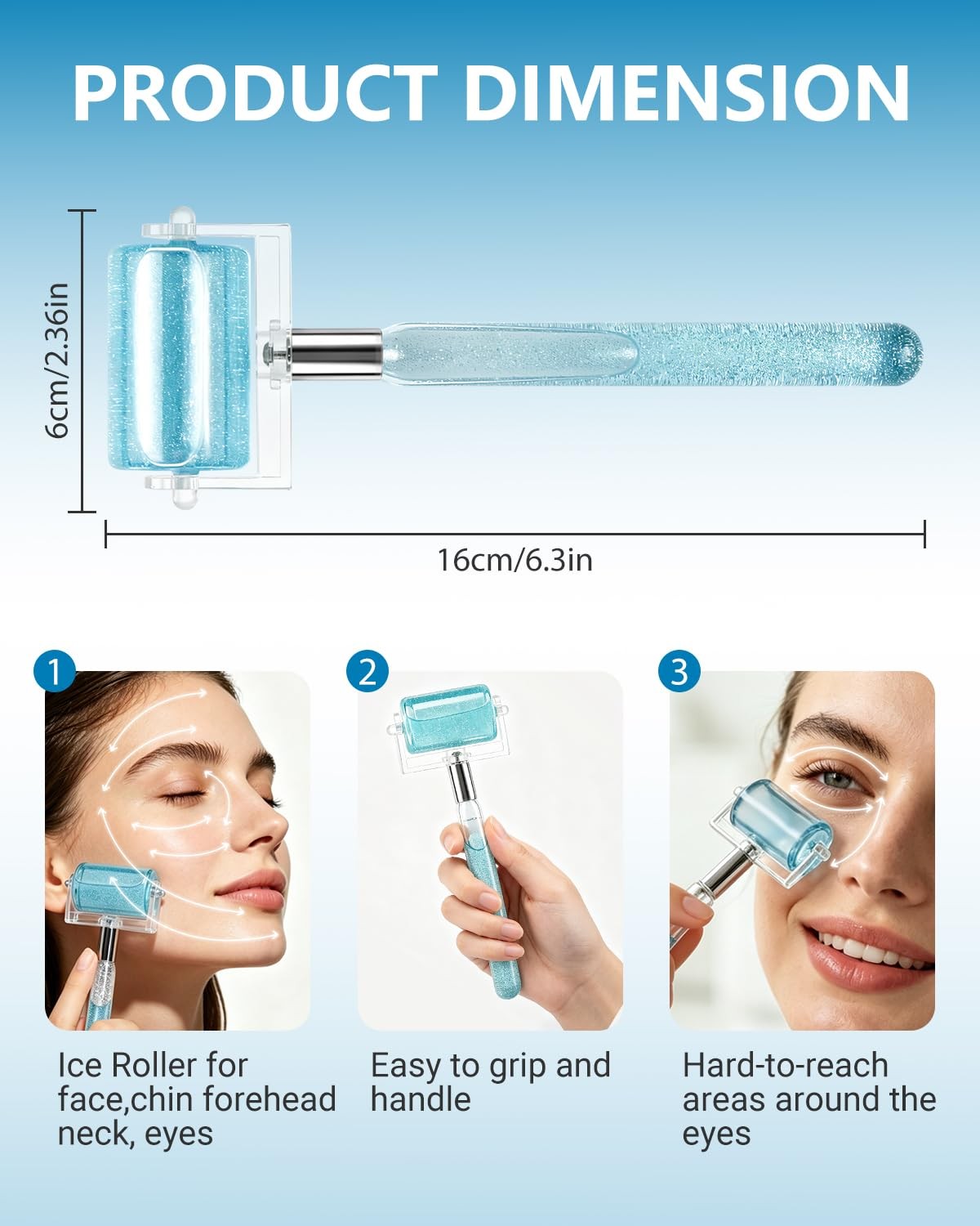 Facial Ice Roller with Glitter Handle for Skin Refreshing & Warm Therapy