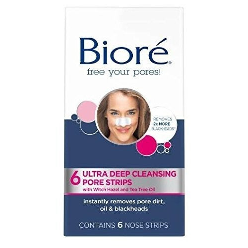 Deep Cleansing Nose Pore Strips for Blackhead Removal - Hypoallergenic, Unscented, 6 Count