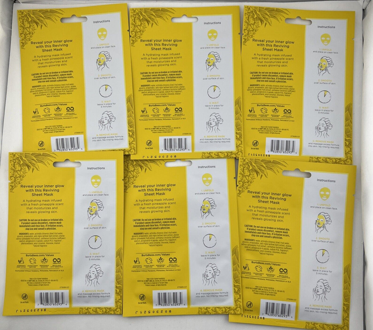 Reviving Facial Sheet Mask with Pineapple, 6 Pack