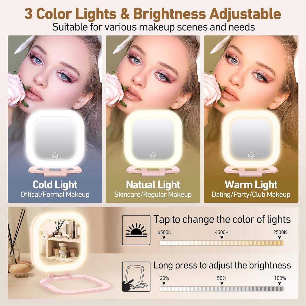 LED Lighted Makeup Mirror 30X Magnification with 3 Light Modes Portable