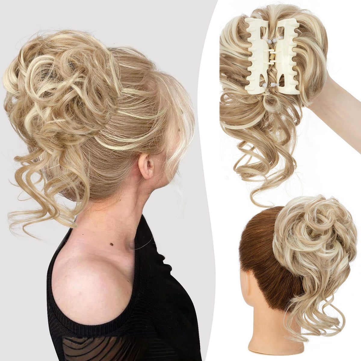 Thick Messy Curly Hair Bun Claw Clip Extensions - Multiple Colors & Lengths