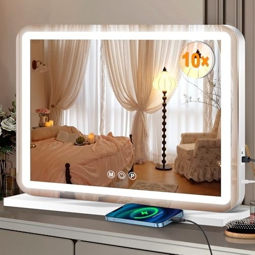 Lighted Makeup Vanity Mirror with 3 Color Dimmable LED Lights - 23x18 Inches