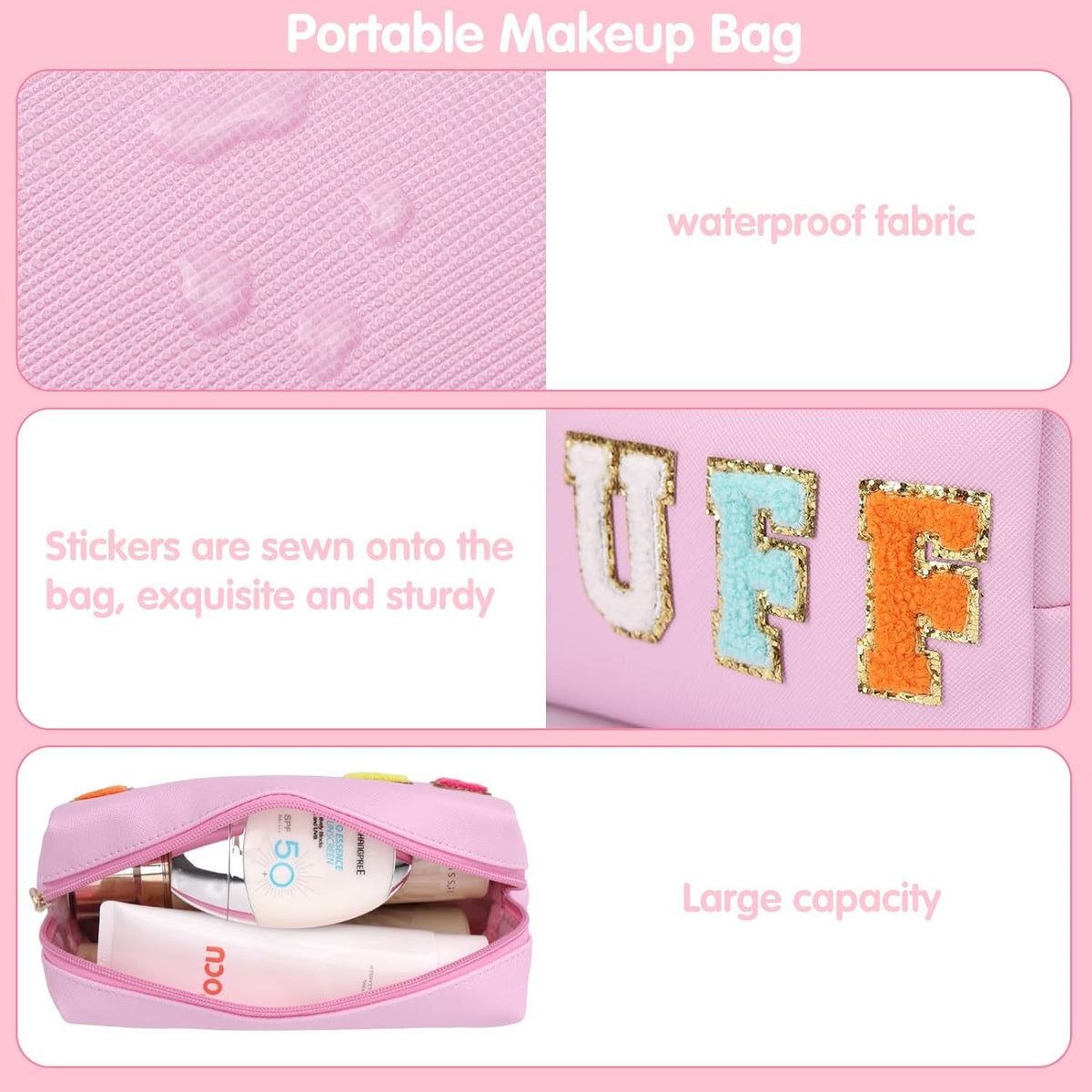 2-Pack Waterproof Makeup Bags Travel Cosmetic Organizer Pouches Pink