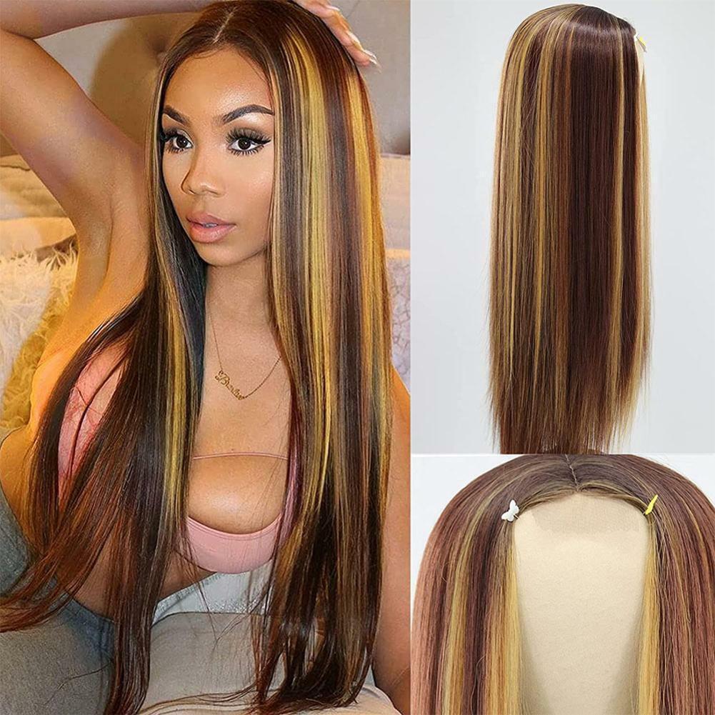 Long Straight Ombre Brown Human Hair Wig - Brazilian Full Lace Front