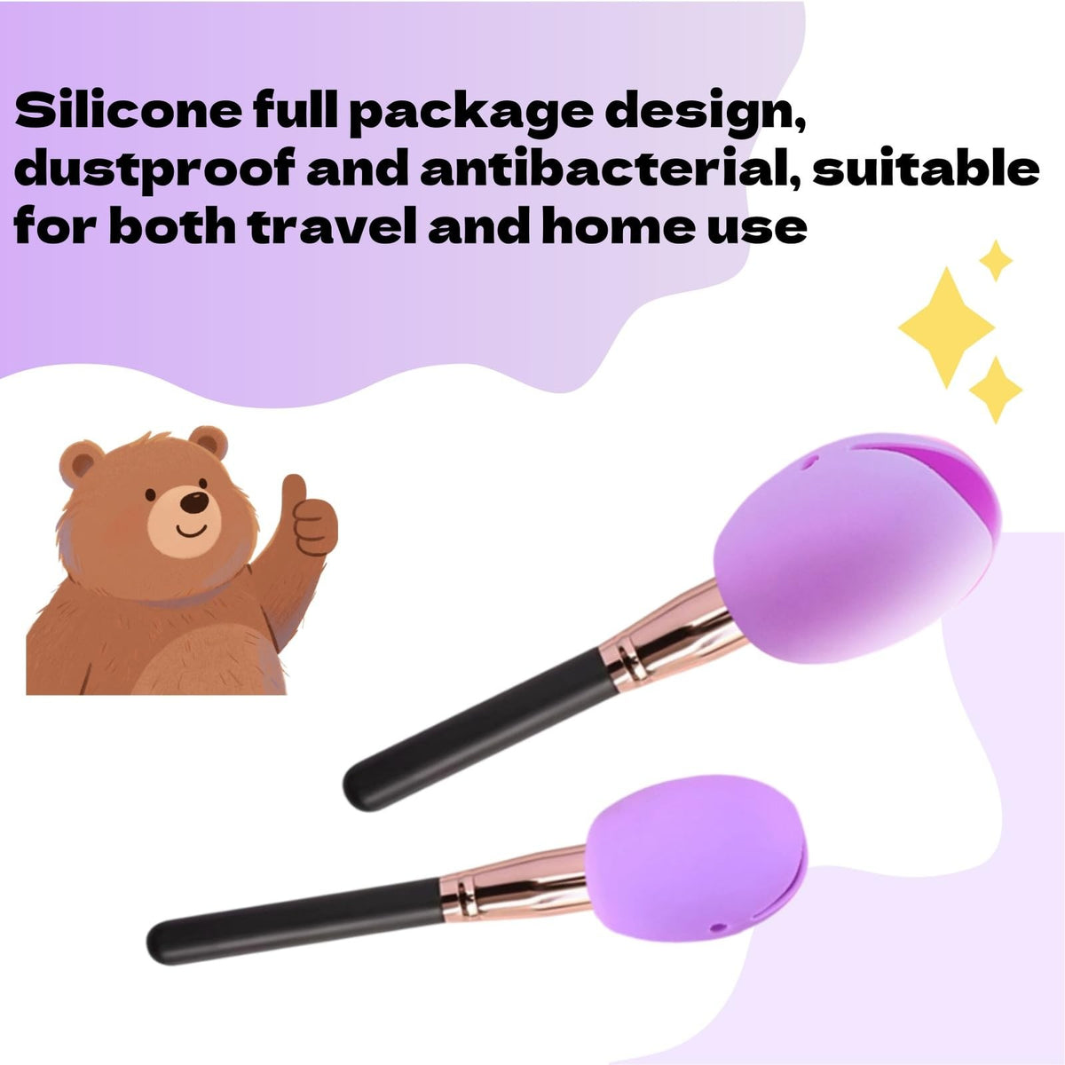 Makeup Brush Covers 3-Piece Silicone Protectors, Reusable Purple