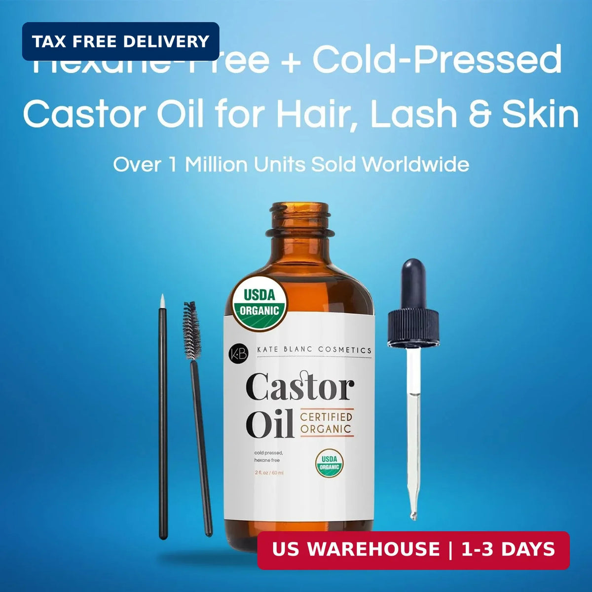 Organic Castor Oil for Hair & Skin - 2oz Pure & USDA Certified