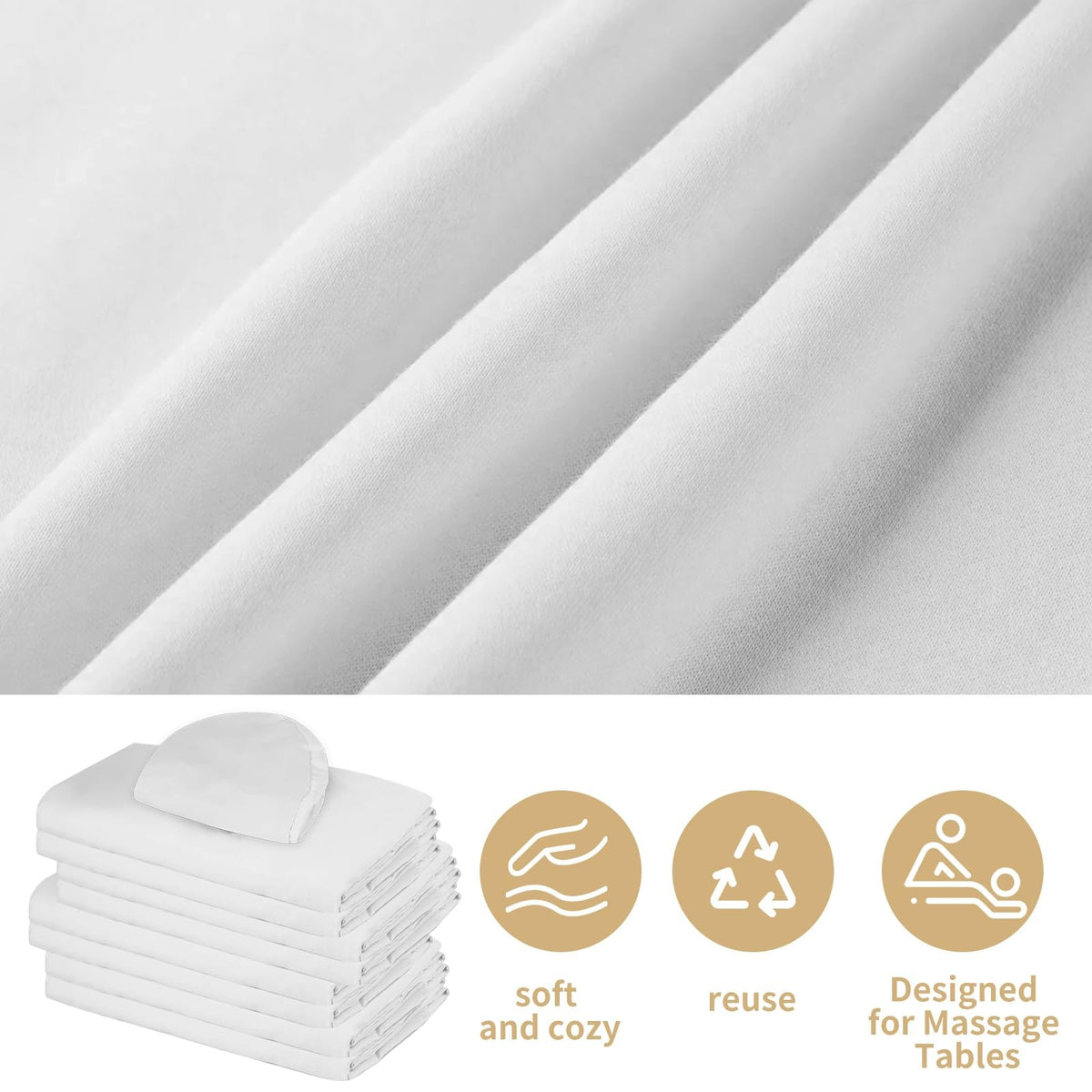 Massage Table Sheets Set - 4 Premium Microfiber 3-Piece White Reusable
